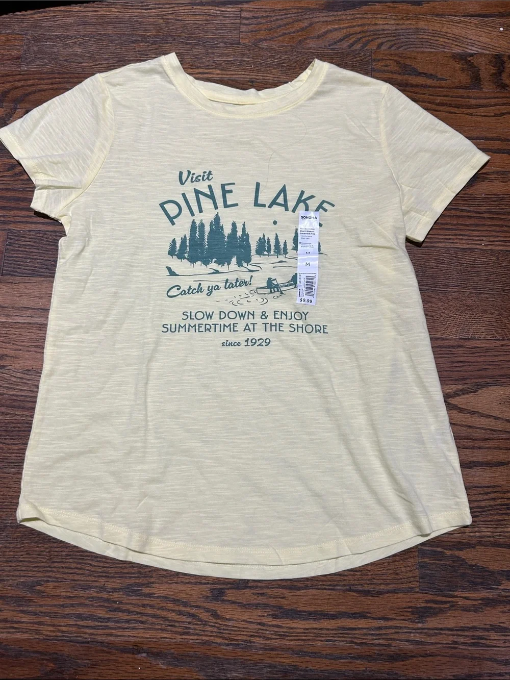 Sonoma Pine Lake Graphic Tee - Light Yellow with Teal Print